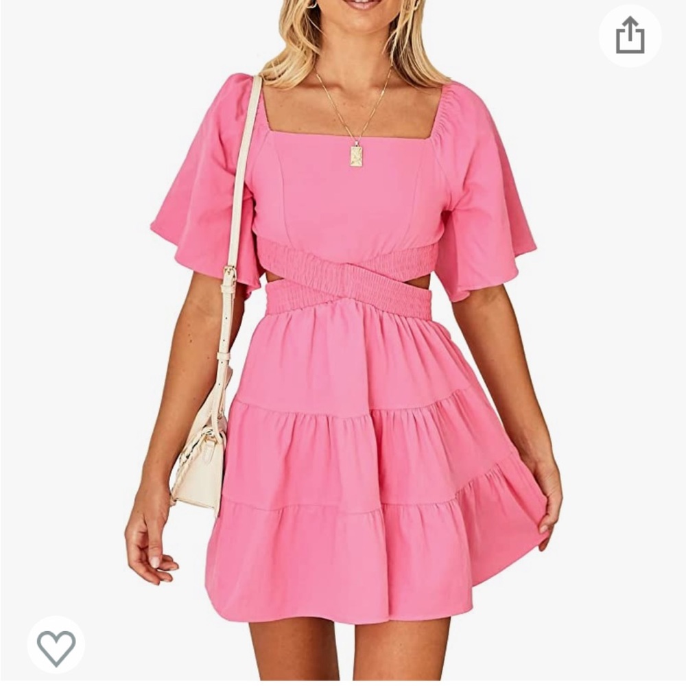 Never worn Amazon square neck dress, short sleeve, crossover elastic waist